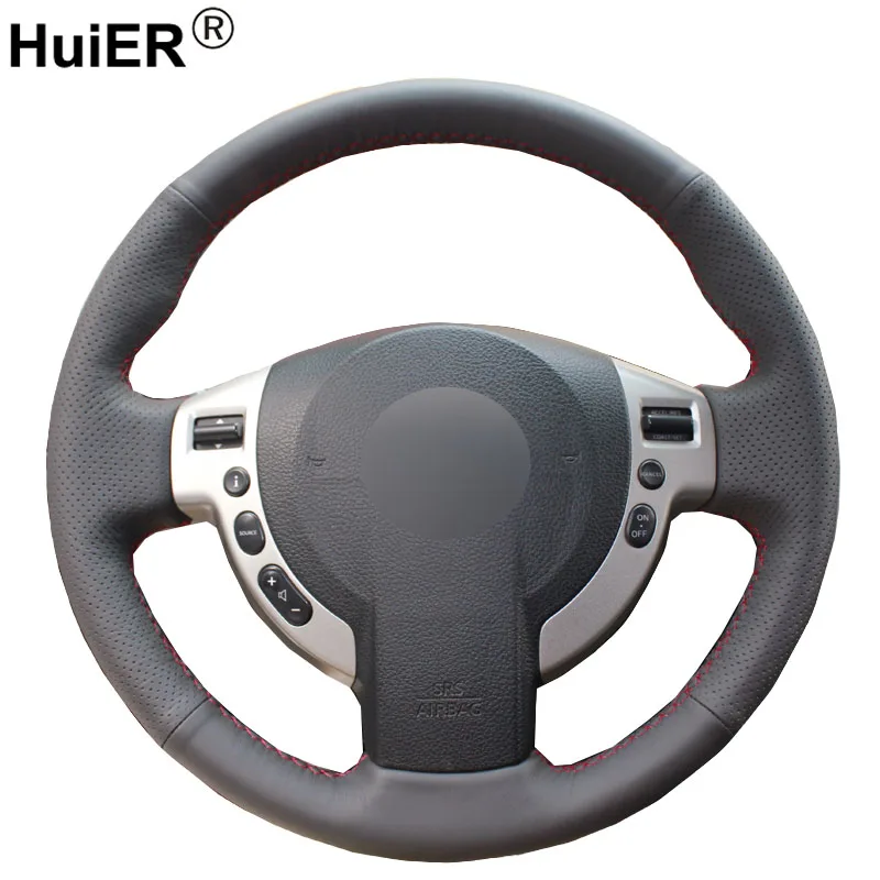 

HuiER Hand Sewing Car Steering Wheel Cover Black Leather For Nissan QASHQAI X-Trail NV200 Rogue Steering-wheel Auto Accessorie