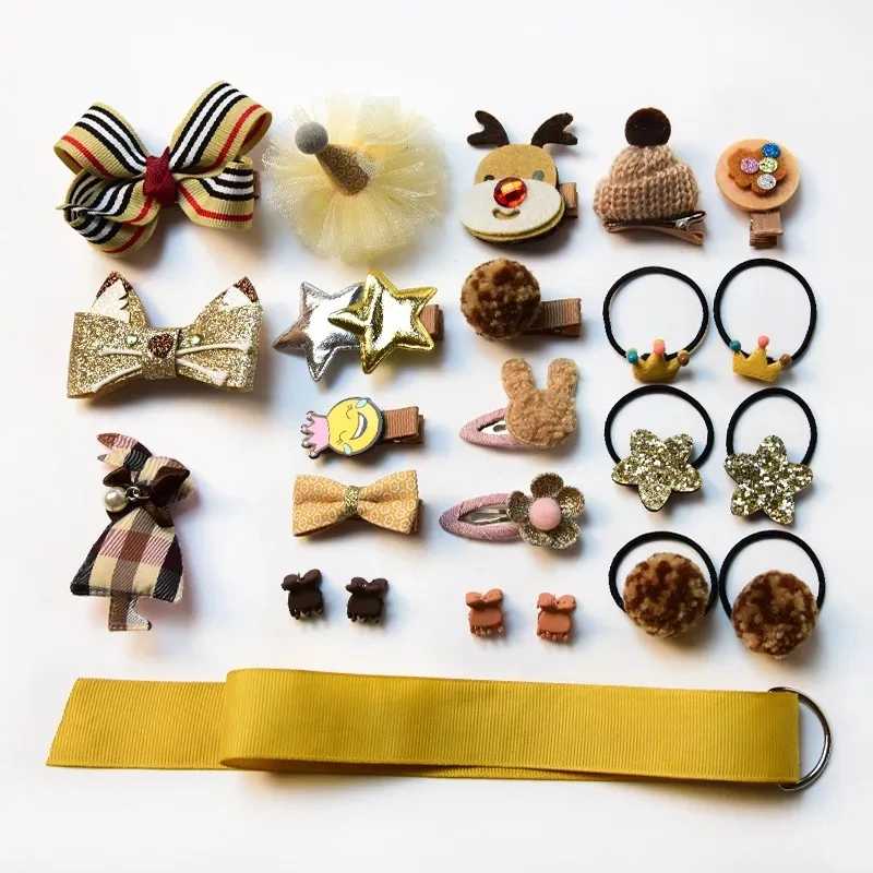 24pcs/lot Children girls hair Accessories Headwear Gift box Ribbon Bow Rabbit Hair clip ties Princess Crown barrette | Детская одежда и