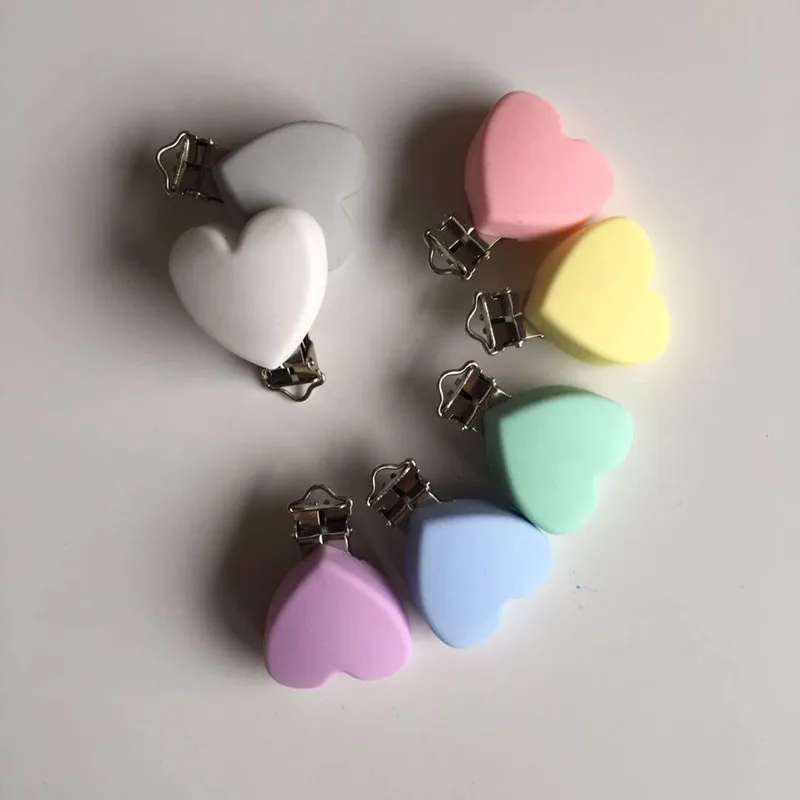 Chenkai 10 шт. силиконовые зажимы для сердца DIY Детский Прорезыватель кольцо для соски Монтессори сенсорные ювелирные изделия прорезыватель держатель цепочка игрушка зажимы