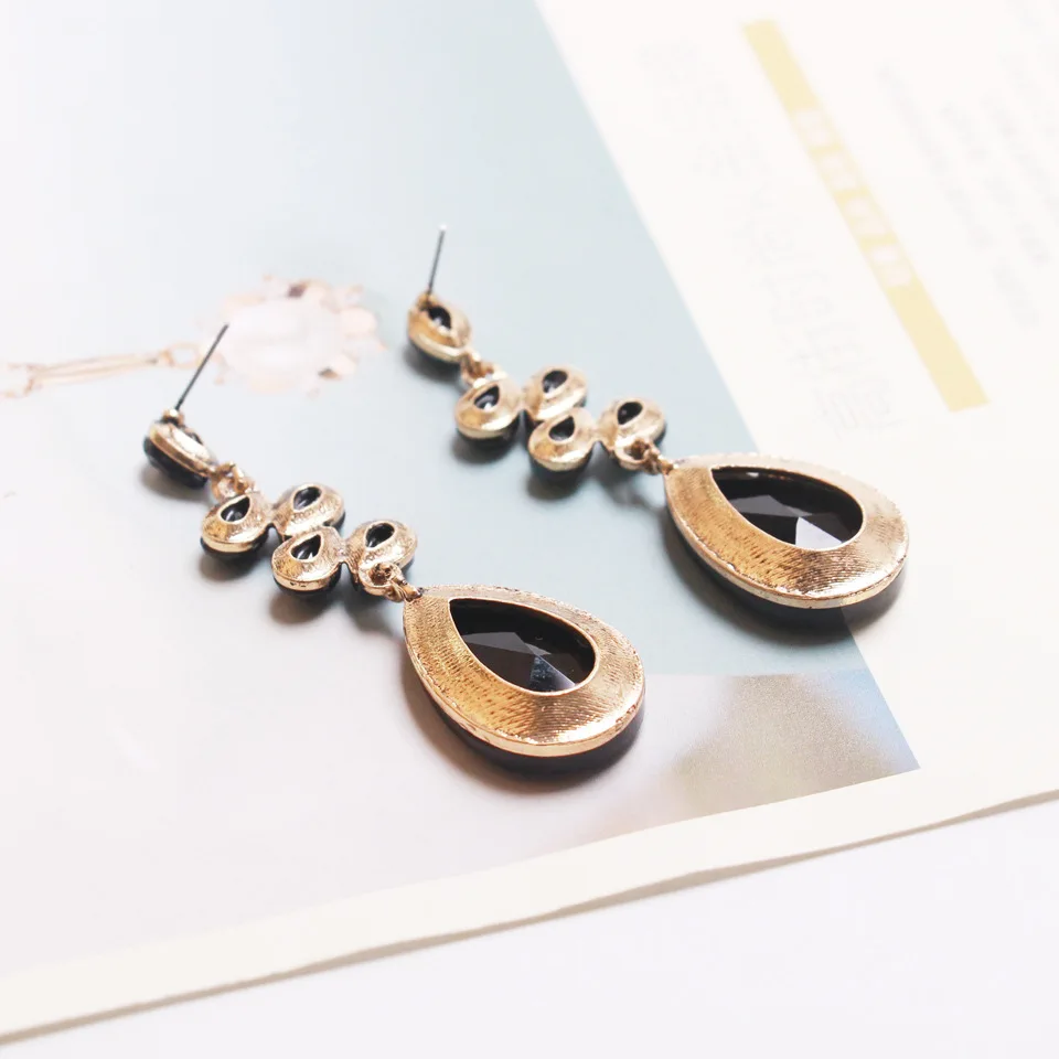 YONGMAN JEWELRY черный кристалл воды серьги Длинные Teardrop Винтаж вечерние свадебные