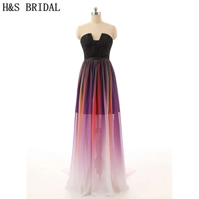 

H & S свадебное Радужное Дешевое вечернее платье robe de soiree 2017 ДРАПИРОВАННОЕ вечернее платье градиентные цвета шифоновое платье для выпускного...