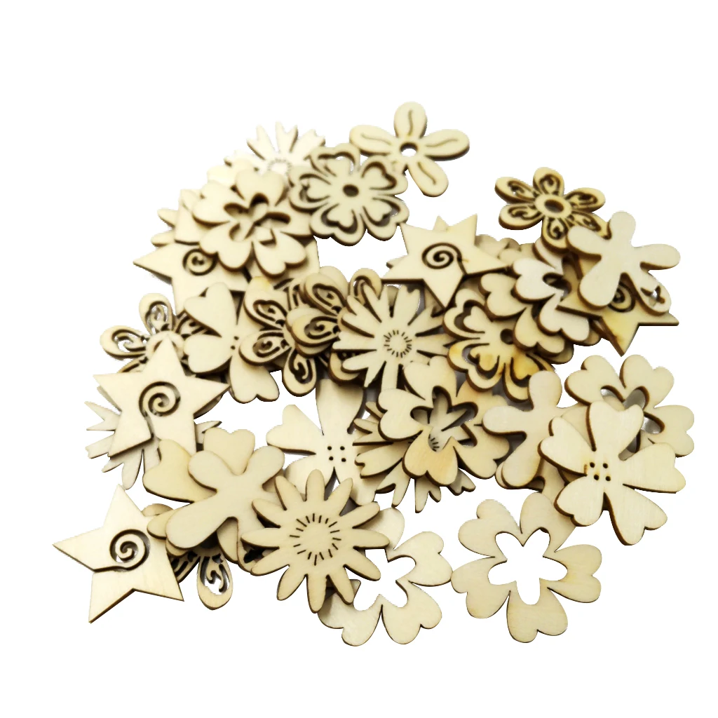 

50 шт. различные деревянные цветочные формы украшение, скрапбукинг Carft DIY свадебный домашний декор украшения Швейные Кнопки