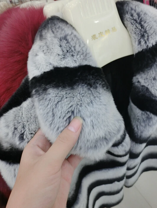 

REROYFU Natural Fur Coats Genuine Fur Jackets Women's Whole Real Rex Rabbit Furs Outerwear Chinchilla Fur Coats Woman Large Size