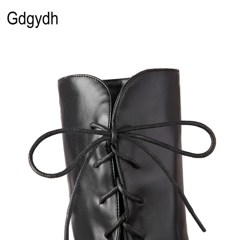 Женские сапоги выше колена Gdgydh черные на платформе и массивном каблуке большой