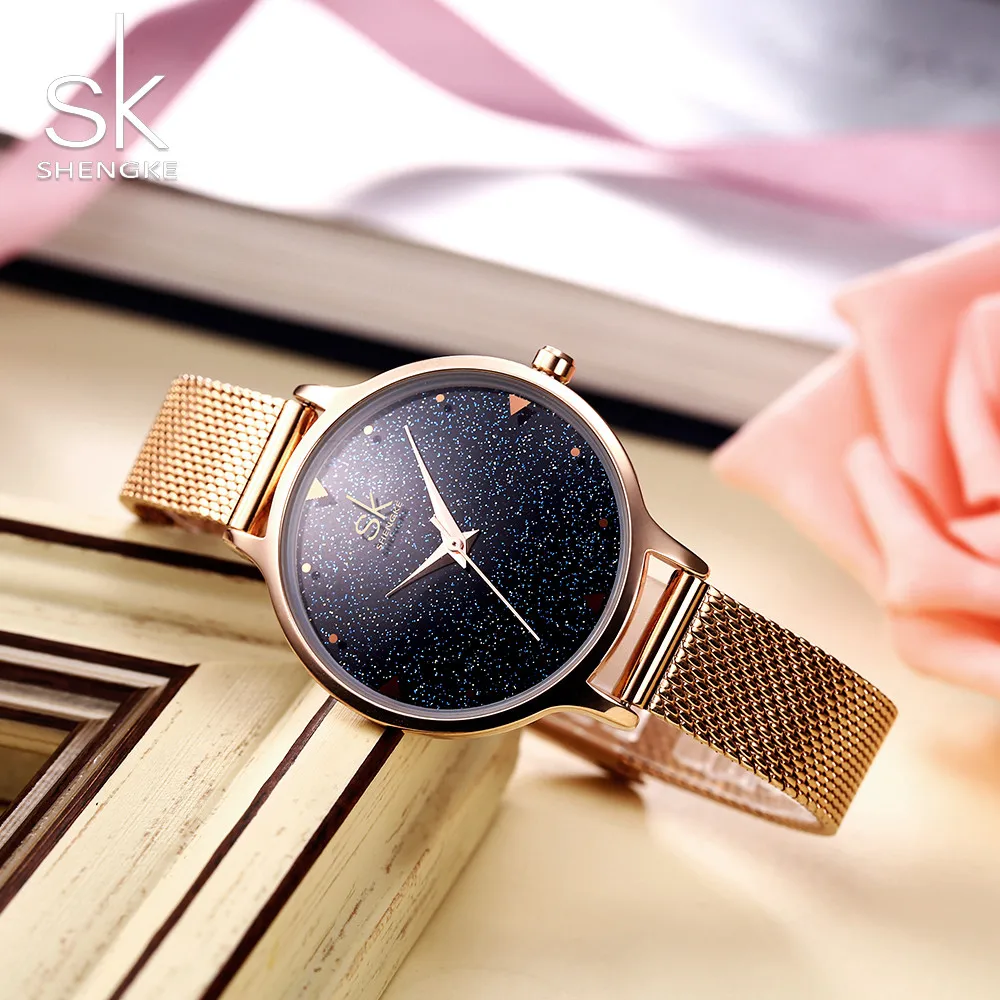 Часы SHENGKE женские с изображением звездного неба модные брендовые роскошные из
