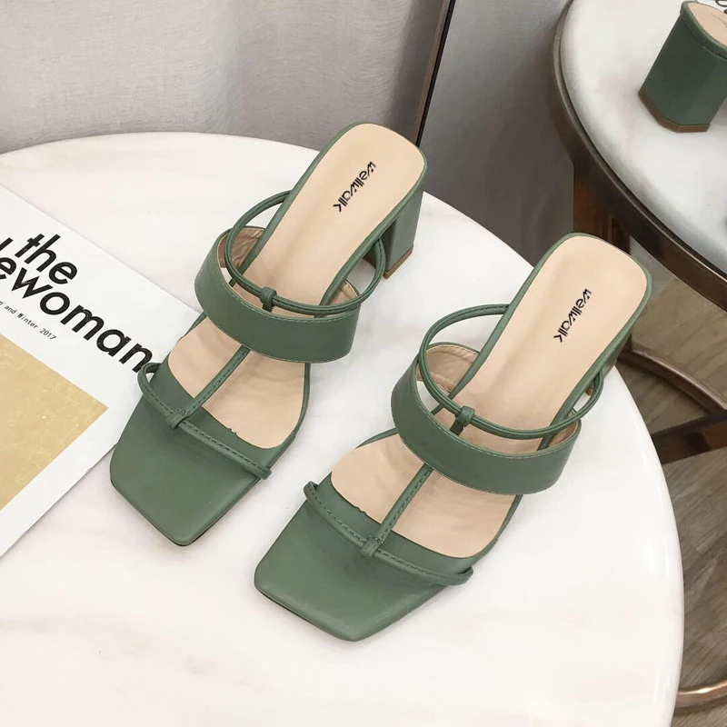 Wellwalk/женские шлепанцы с квадратным носком женские летние шлёпанцы из