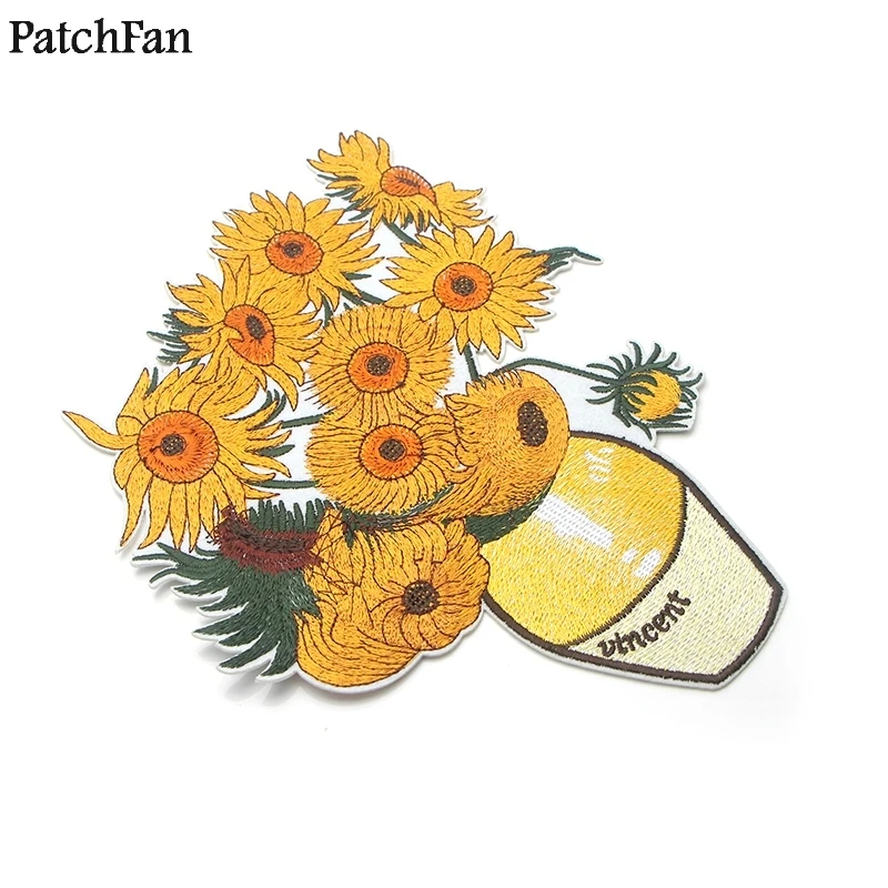 Patchfan Ван Гог подсолнухи аппликационные заплатки Сделай Сам Утюг на para джинсовая сумка рубашка одежда наклейки в стиле панк вышитые значки A1746