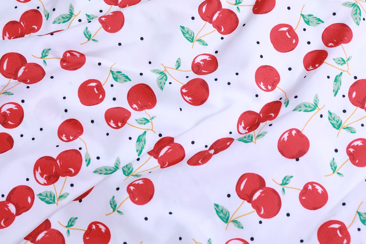 Summer Women Casual High Quality Sweet Skirt Fashion Cherry Print Streetwear Knee-Length Vintage Pleated Skirt FICUSRONG