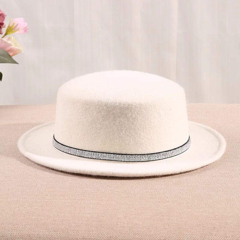 Короткий край плоский Топ Белая Шляпа Fedora Женская джаз шляпа Австралийская Шерсть Войлок Повседневная зимняя фетровая шляпа Mujeres Sombrero