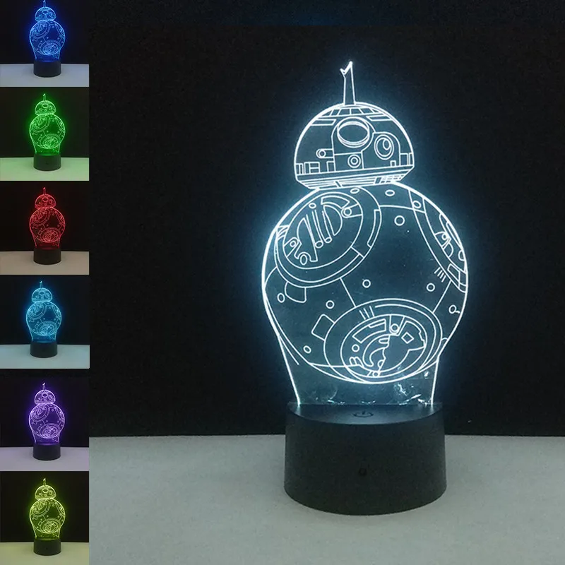 BB8 3D Звездные войны светится в темноте игрушки Дарт Вейдер светодиодный визуальный светильник 7 цветов Luminaria Рождество Домашний Декор дети подарки на день рождения - Цвет: BB8
