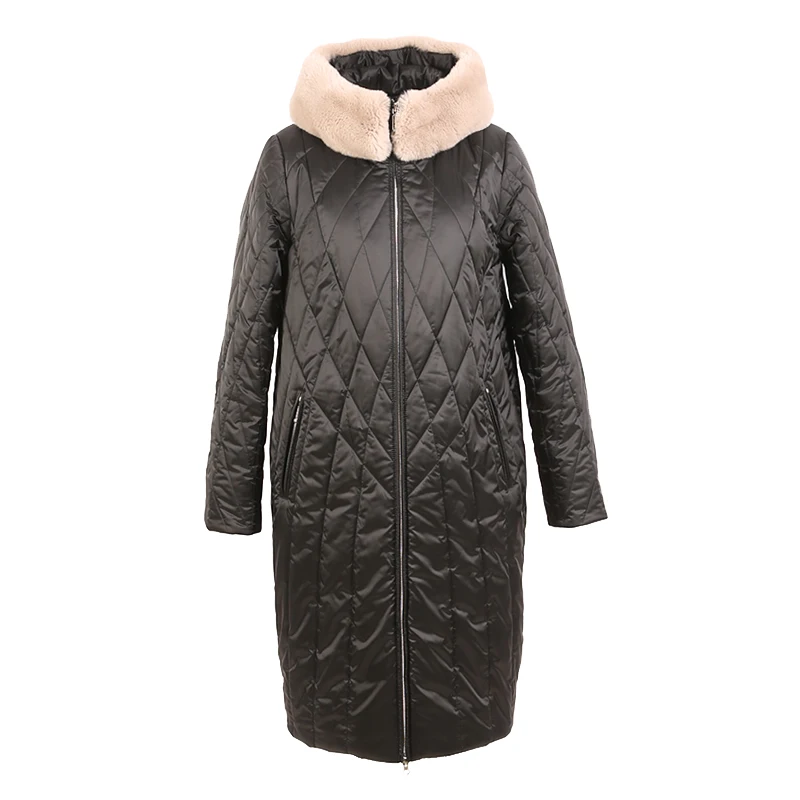 Женское зимнее длинное пальто парка куртка с кроличьим воротником капюшоном