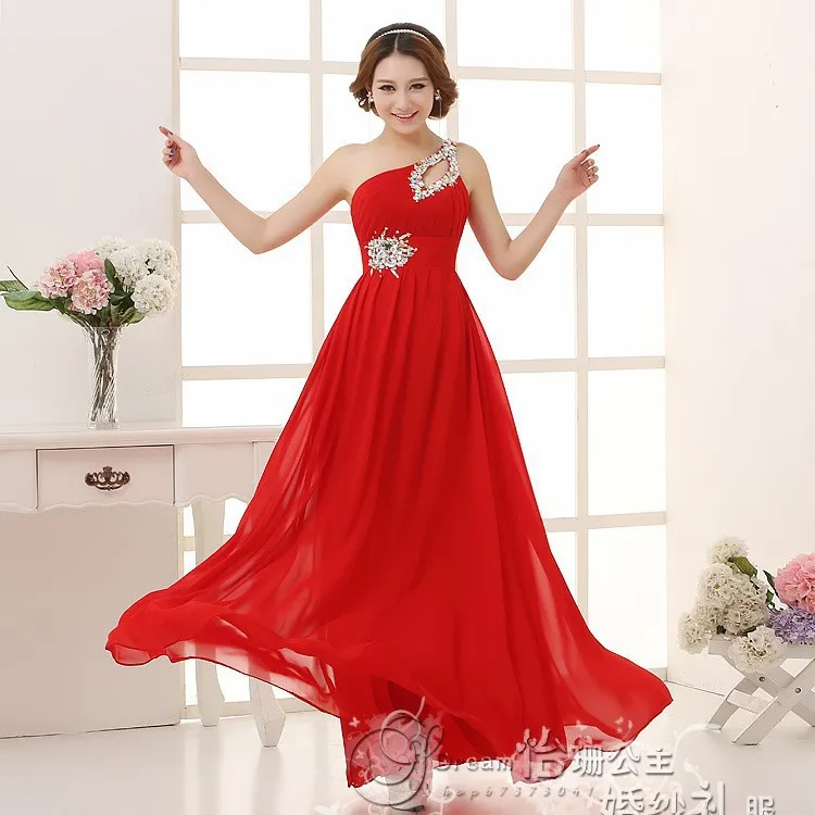 Long Prom Dresses 2016 More Colors Waist With Flower Beading Lange Ballkleider Red Blue Pink One Shoulder Gown for Women |