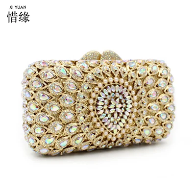 XIYUAN Брендовые женские Роскошные вечерние сумки с кристаллами и стразами золотые