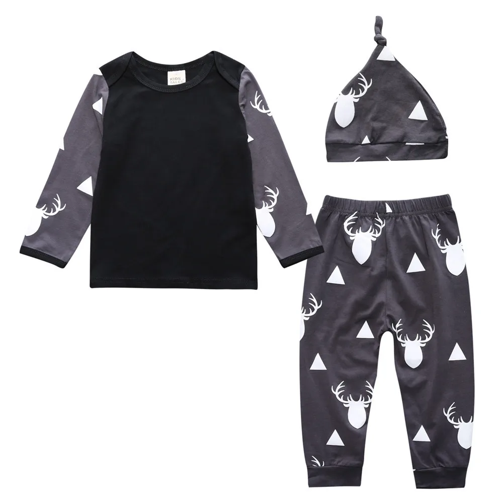 

Newborn Baby Clothing Sets 2017 Popular Kids Outfits Set Boys Long Sleeve T-shirt+pant+hat Toddler Deer Suits Girls Clothes