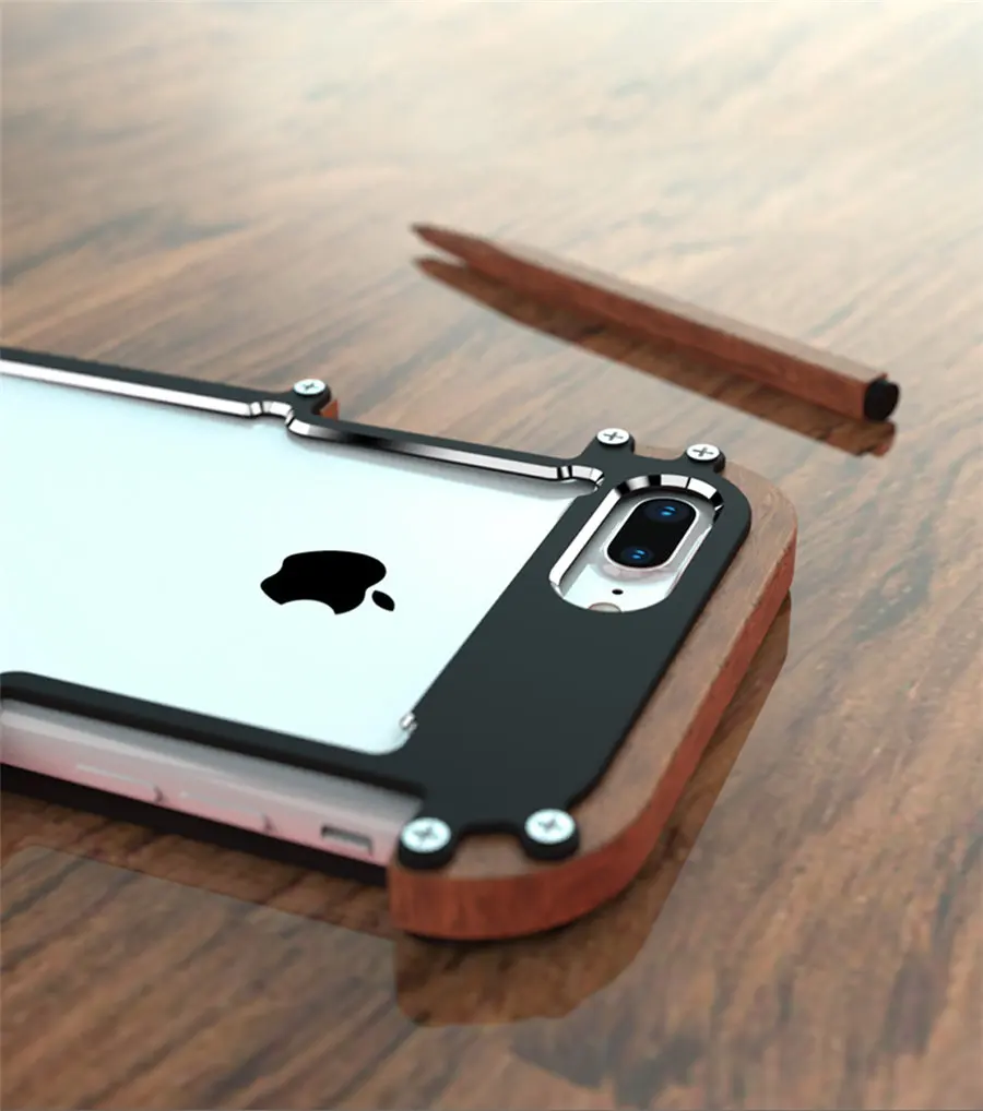 Чехол R-just для iPhone 7, 8 Plus, противоударный чехол, деревянная металлическая рамка, бампер, чехол для iPhone 8, 6, 6S Plus, 5, 5S, SE, чехол, алюминиевый корпус