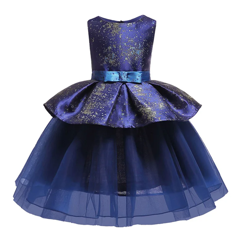 navy blue Платье для девочек летние вечерние платья принцессы с цветочным рисунком для девочек Одежда для детей свадебное платье-пачка для маленьких девочек 2, 3, 4, 5, 6, 7, 8, От 9 до 10 лет - Цвет: navy blue