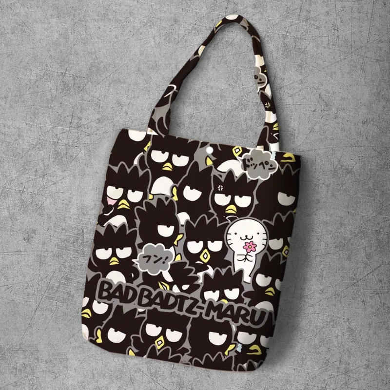 IVYYE Black Penguin Fashion Anime Foldable Canvas Shopping Bag Casual Shoulder Bags Customized Tote Handbag Lady Girls New