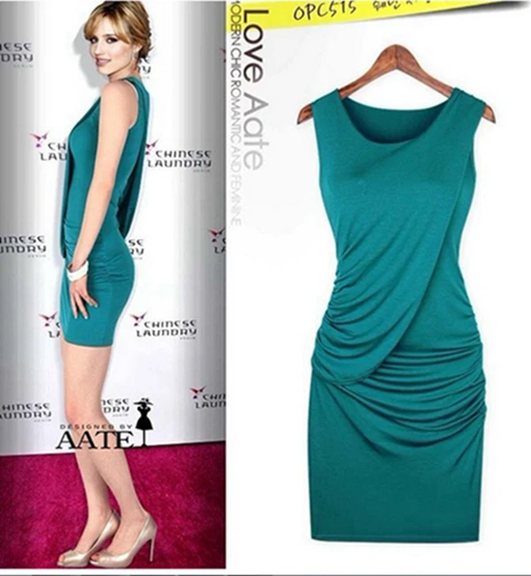 vestido de festa 2015 New Spring women celebrity dress sleeveless O-Neck solid Sheath tank female party dresses | Женская одежда