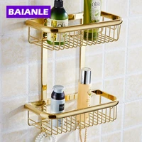 onetwo layer bathroom rack space gold brass towel washing shower basket bar shelf bathroom accessories