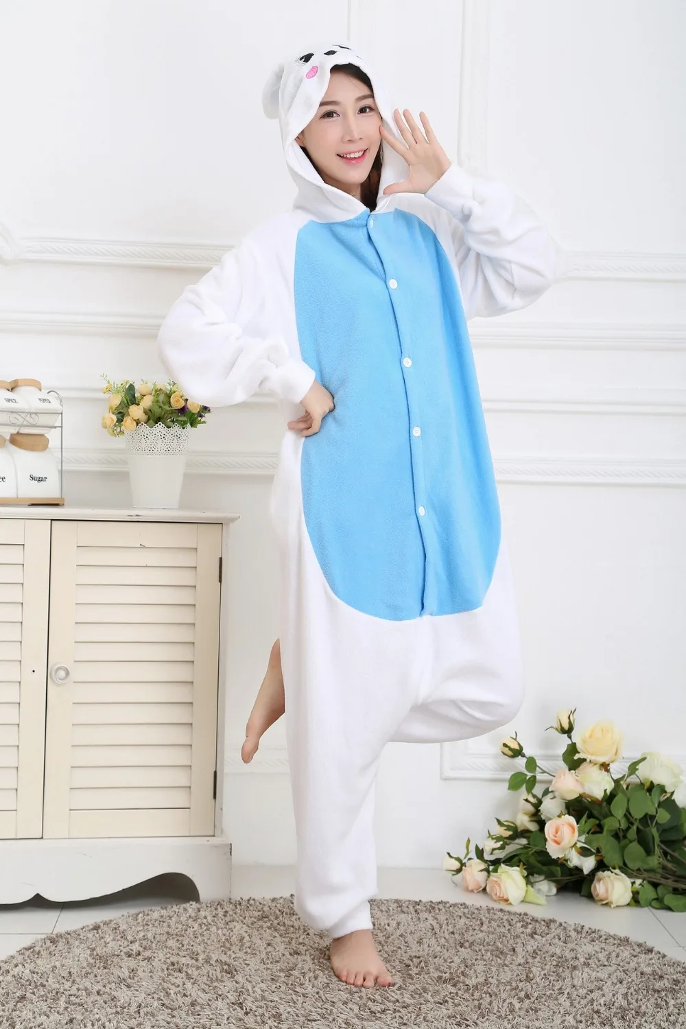 

New Animal Adult Unisex White Rabbit Onesies Pajama Sete Pyjama Cosplsy Costumes Hooded Pajamas