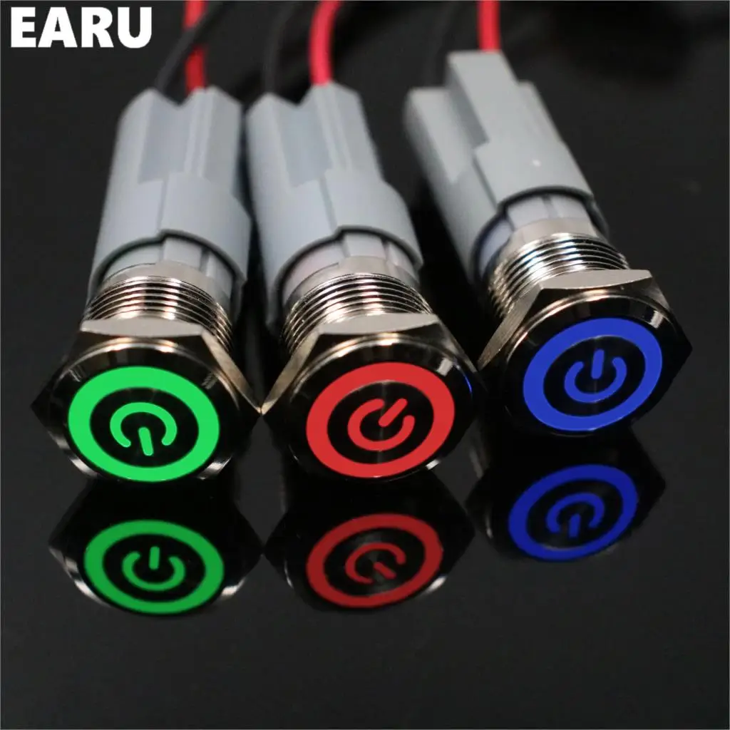 16mm Metal Push Button Switch LED Power Mark Locking Latching Fixing Self-reset Momentary 1NO 1NC Red Blue Yellow Green White |