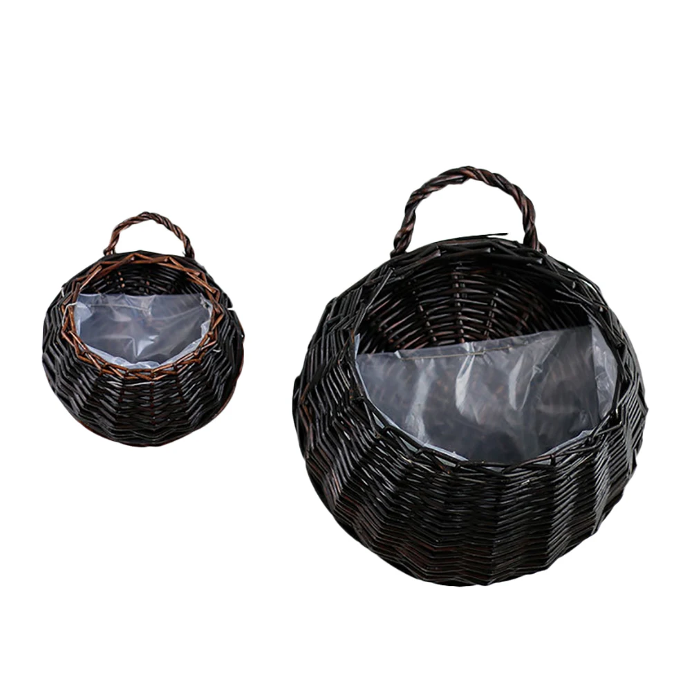 Wall Hanging Natural Wicker Flower Basket Flower Pot Planter Rattan Vase Basket Home Garden Wall Decoration Storage Container
