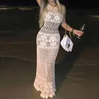 2019 женская вязаная накидка бикини, купальник, вязаное пляжное платье с вырезами, однотонный прозрачный платье-туника, Пляжное сексуальное парео