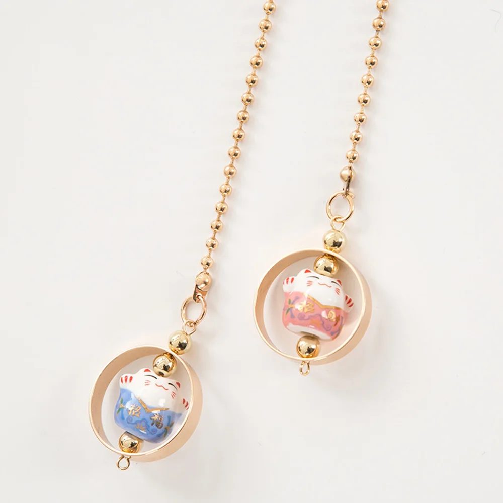 Blue Pink Автомобильный кулон Lucky Cat, Автомобильное зеркало заднего вида, украшение из Керамического Сплава, подвесной орнамент, автомобильные аксессуары для приборной панели, подарок 60 см - Название цвета: Blue Pink