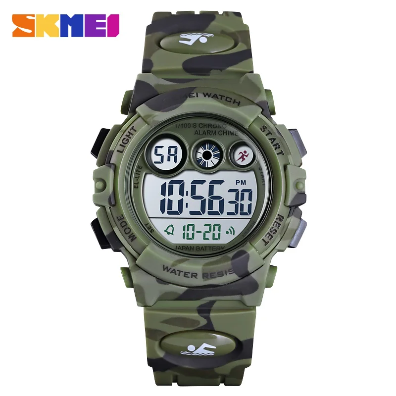 army green SKMEI Детский светодиодный электронные цифровые часы секундомер часы 2 времени детские спортивные часы 50 м водонепроницаемые наручные часы для мальчиков и девочек - Цвет: army green