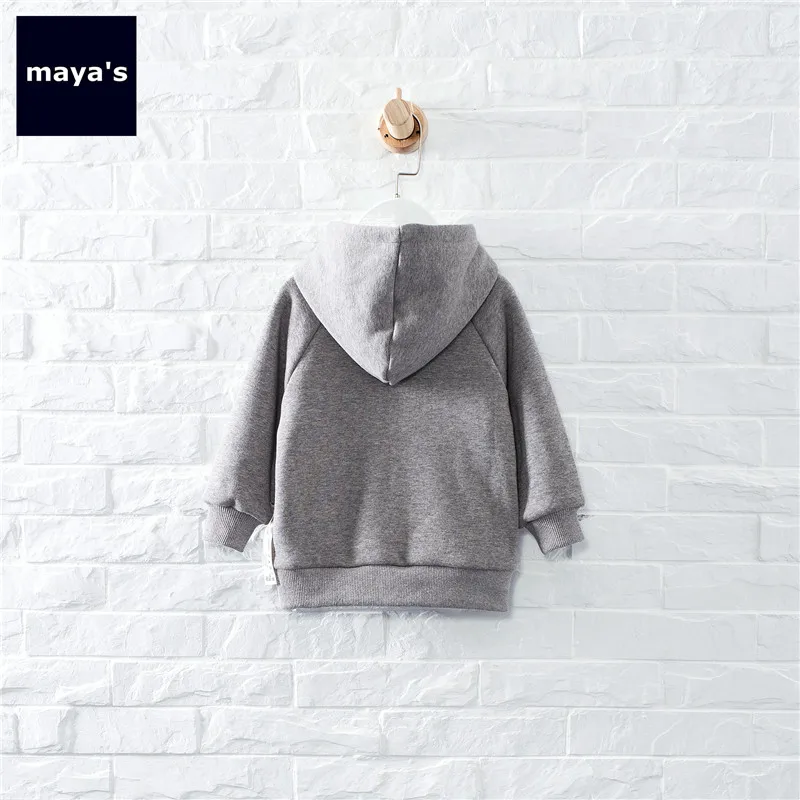 Mayas/мягкие теплые осенние толстовки из хлопка для девочек; серые утепленные толстовки на молнии для мальчиков; новые модные черные топы для детей; 81248