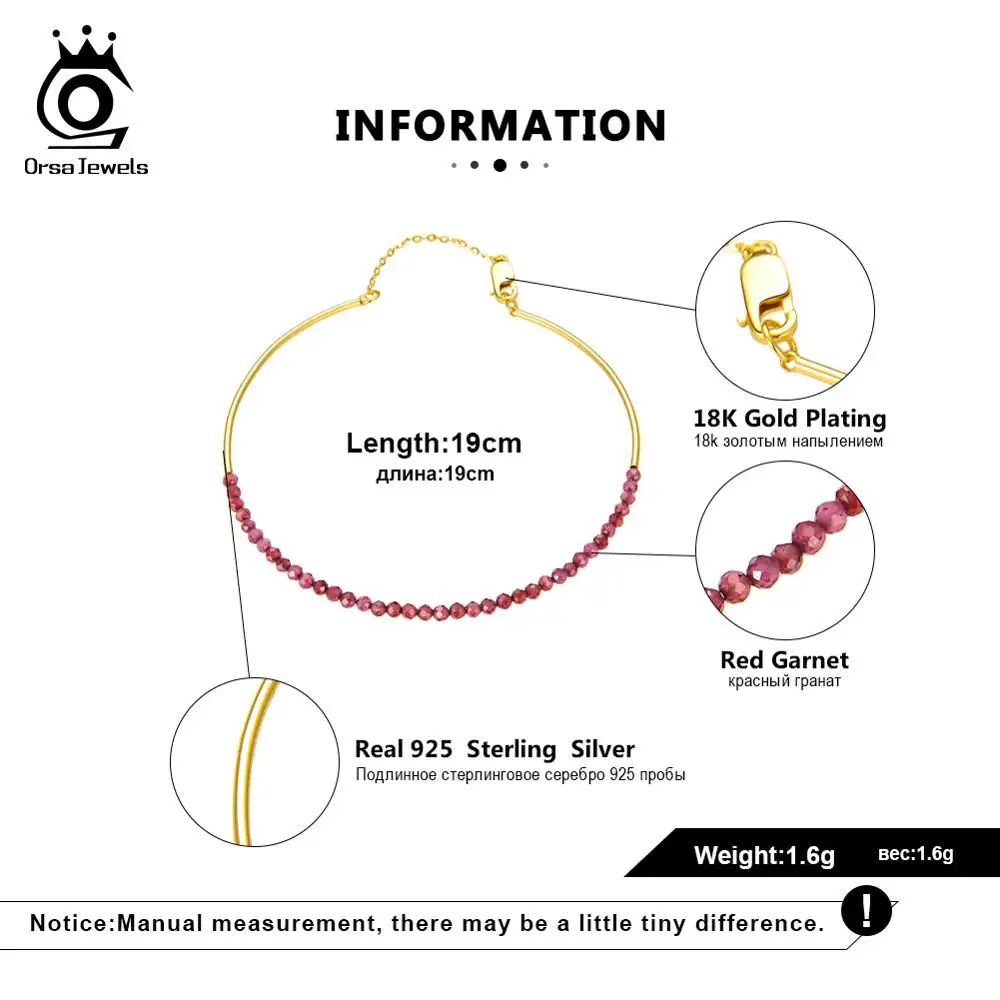 ORSA JEWELS, элегантные, 925, красный гранат, очаровательные браслеты, Стерлинговое Серебро, 18 K, Золотая цепочка, браслеты, модные, хорошее ювелирное изделие, SB46-R