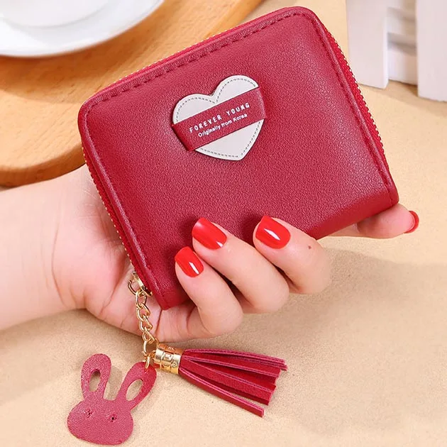 

Purse Wallets Lady Zipper Coin Purses Pocket ID Cards Holder Money Bags Tassels Woman Wallet Poucht Girls Heart Purses Notecase