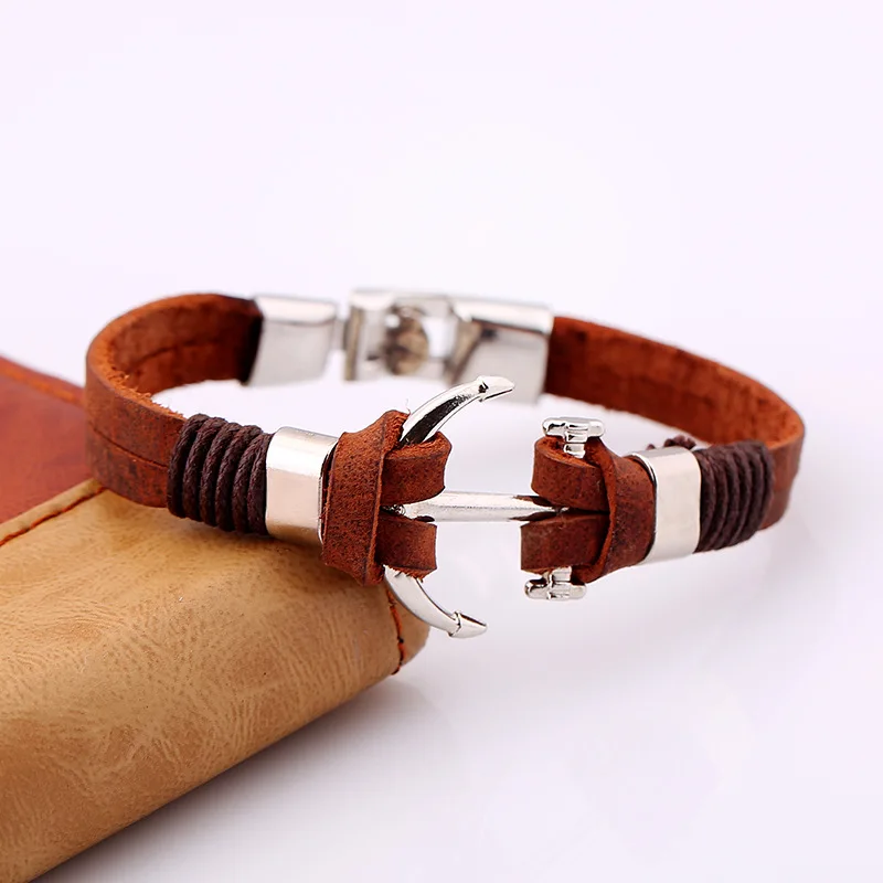 

JUJIE Leather Bracelet New Arrival Rope Black Brown Anchor Bracelet Fashion Women Men Hooks Bracelet Charm Bracelets Jewelry