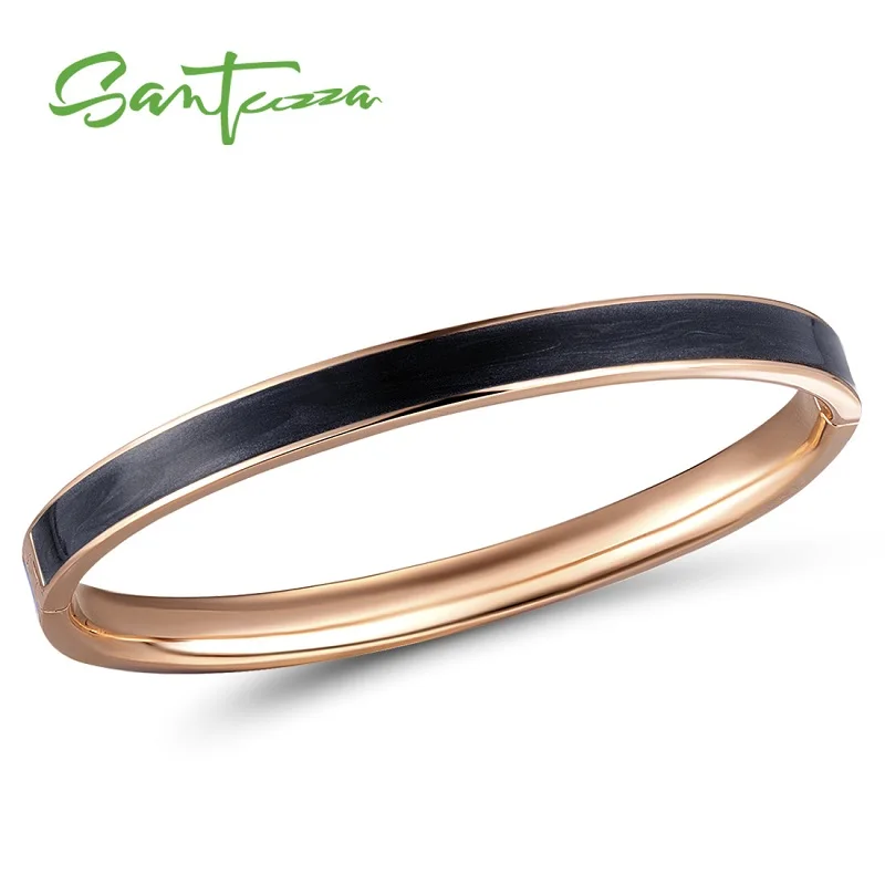 Rose Gold (Black) SANTUZZA, женский браслет, простой, лаконичный, многоцветный, эмаль, браслет, высокое качество, вечерние, модные ювелирные изделия ручной работы - Окраска металла: Rose Gold (Black)