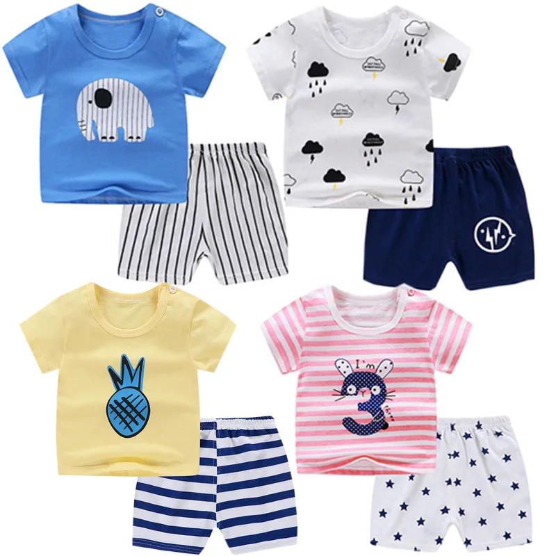 2019 New Children's Suite Summer Cotton Baby Girls Boys Clothes Short Sleeved Shorts Two-piece Set Boutique Kids Clothing | Детская