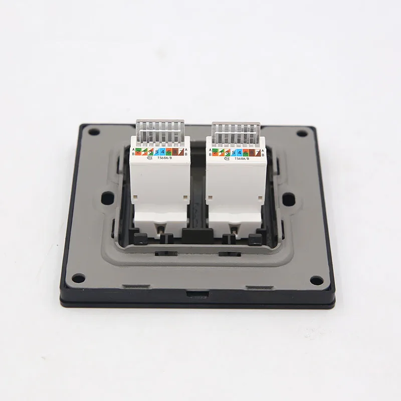 A8-018/C2 double network socket black aluminum computer wall panel RJ45 | Обустройство дома