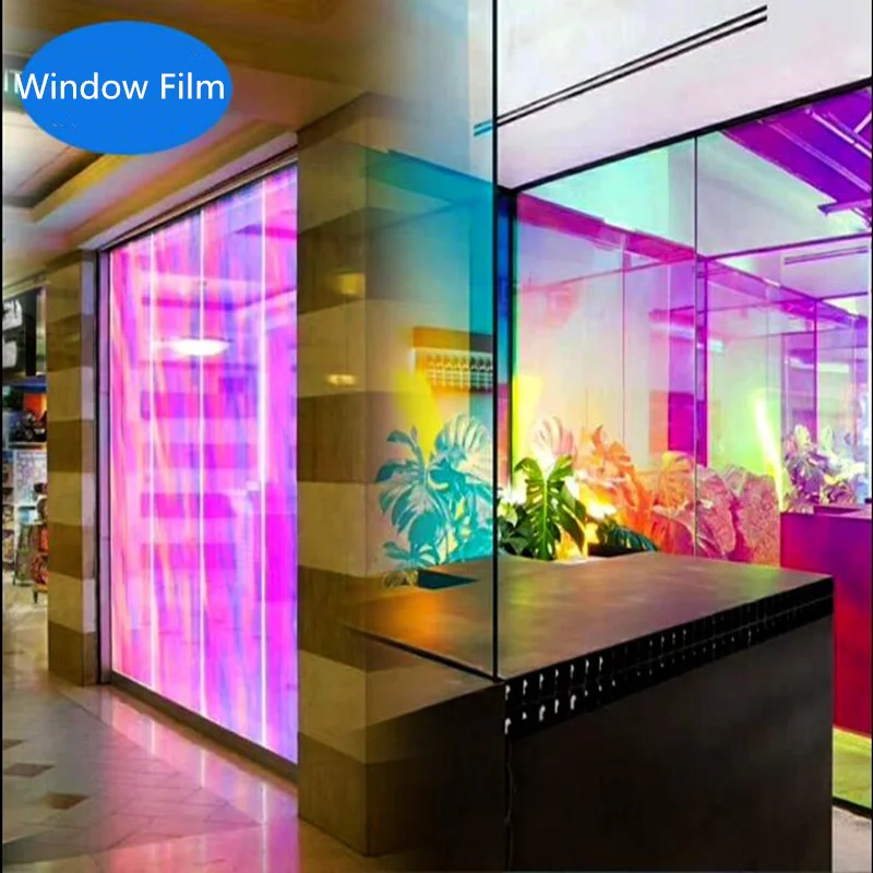 100cm Width Rainbow Color Effect One-way Decorative Window Film Sun Shade Home Office Privacy Glass Stickers |