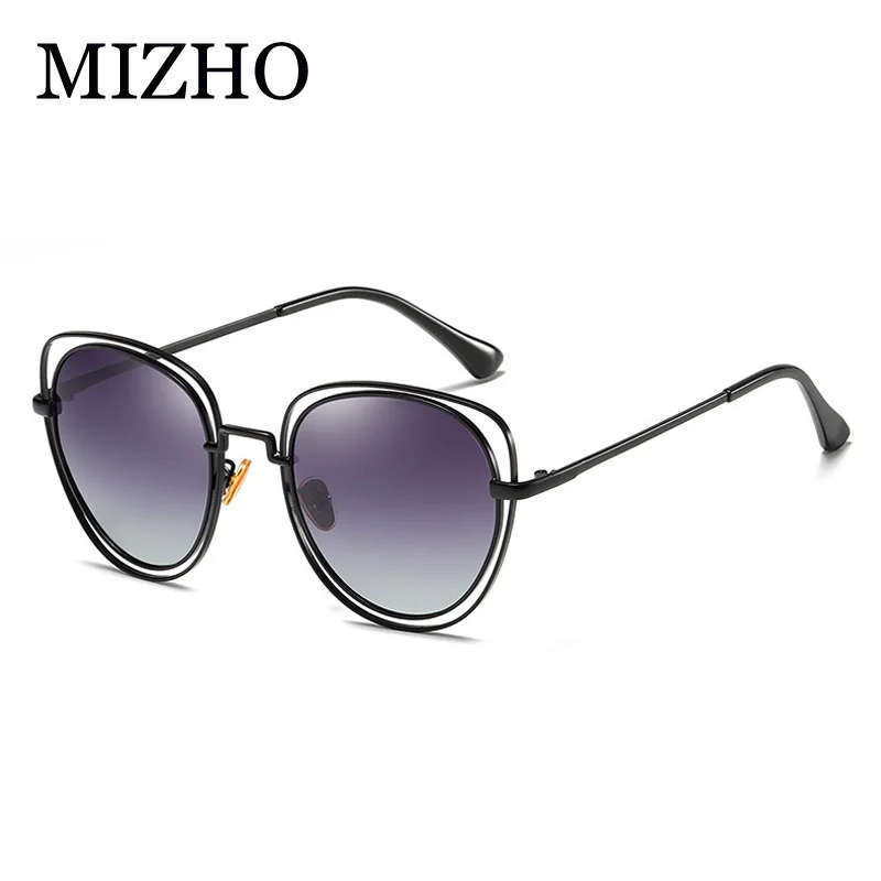 MIZHO Future, медные Металлические овальные поляризованные металлические солнцезащитные очки для женщин, зеркальные УФ-очки с кошачьими глазами, модные солнцезащитные очки, прозрачные визуальные коричневые