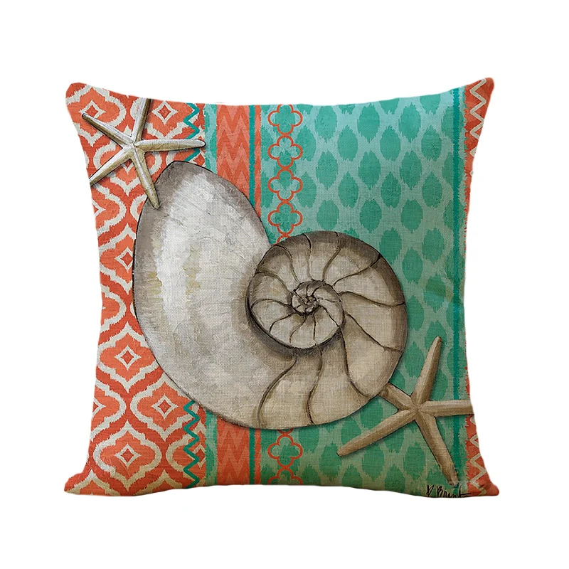 4 pcs lot Linen Blend Marine Sea Shell Pattern Throw Cushion Cover for Couch Capa De Almofada Bedding Ocean Decoration | Дом и сад