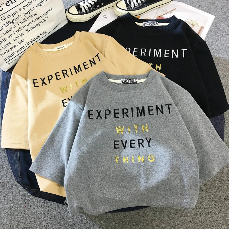 Женская хлопковая Футболка Tumblr Kpop Повседневная Свободная трикотажная футболка с