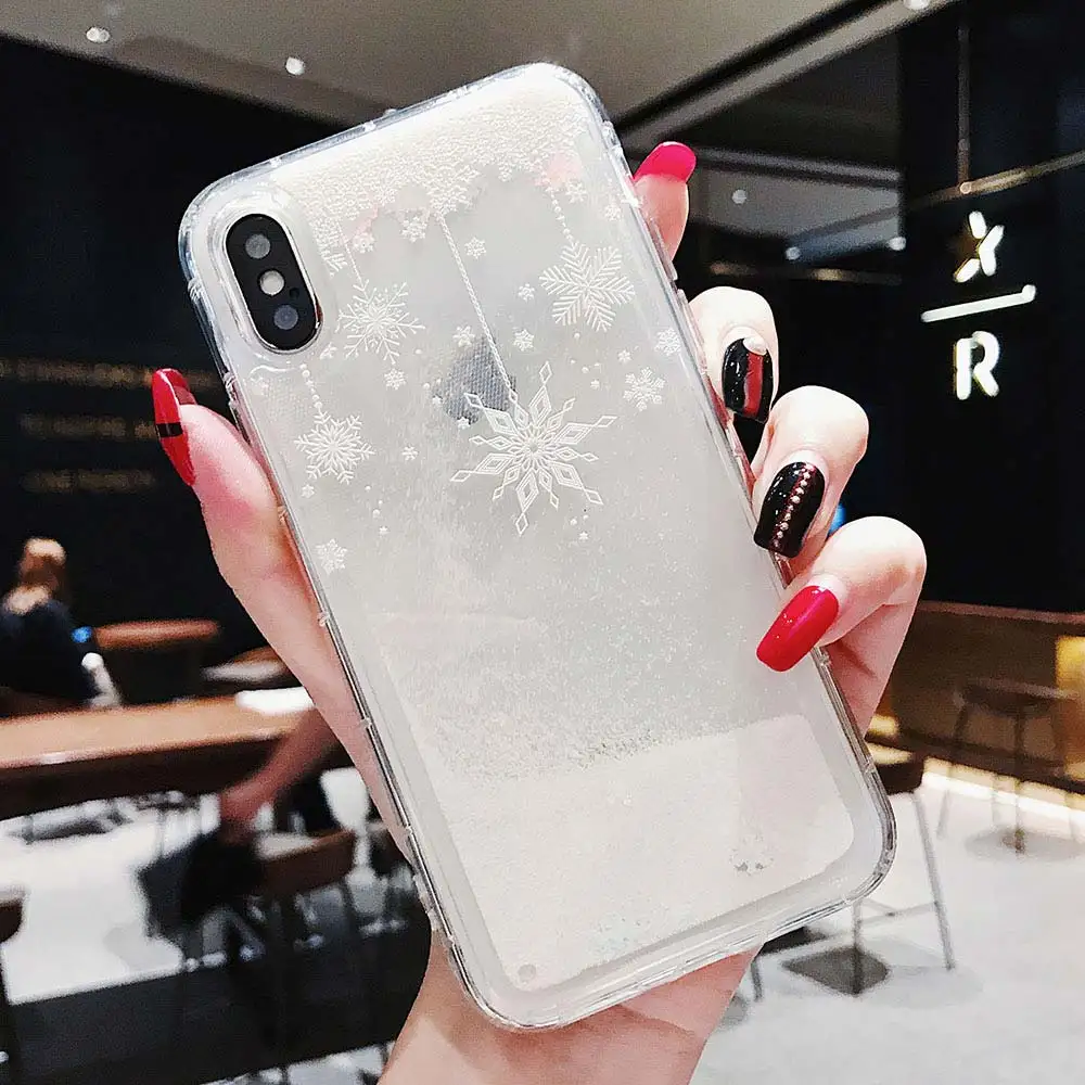 Белый Снежный Жидкий чехол для iPhone 7 8 Plus XS Max XR X милый Рождественский узор Прозрачный чехол для iPhone 6 6S Plus 10 TPU+ PC чехол - Цвет: Pattern 4