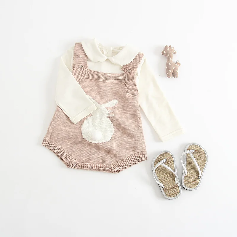 Милые детские комбинезоны с кроликом для девочек вязаные сезон осень весна