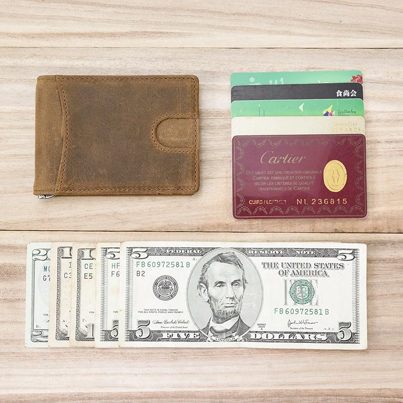 Ретро из натуральной кожи Зажимы для денег двойные бумажник визитница доллар