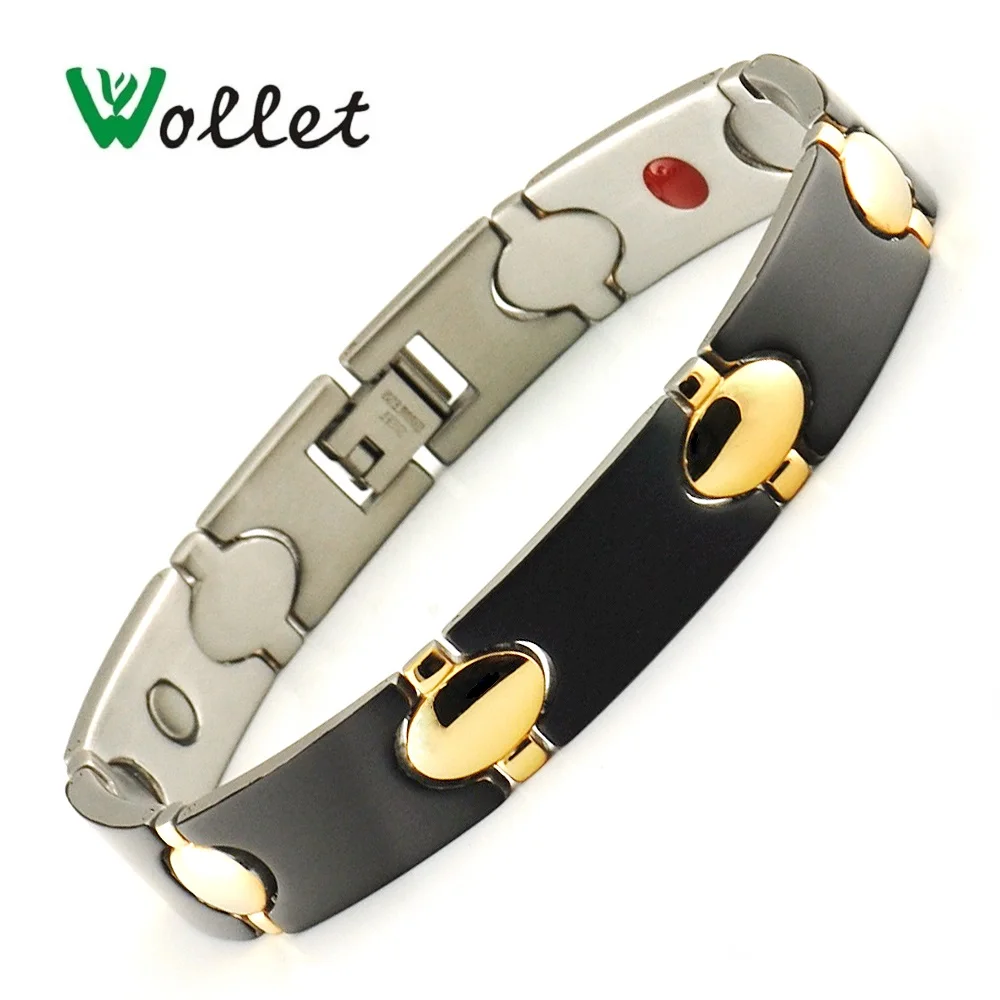 

Wollet Jewelry 5 in 1 Stainless Steel Magnetic Bracelet for Women Men Healing Energy Health Care Black and Gold Color