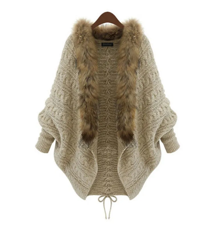 Фото Женский кардиган свитер плотное пончо накидки женский осенне зимний шерстяной с