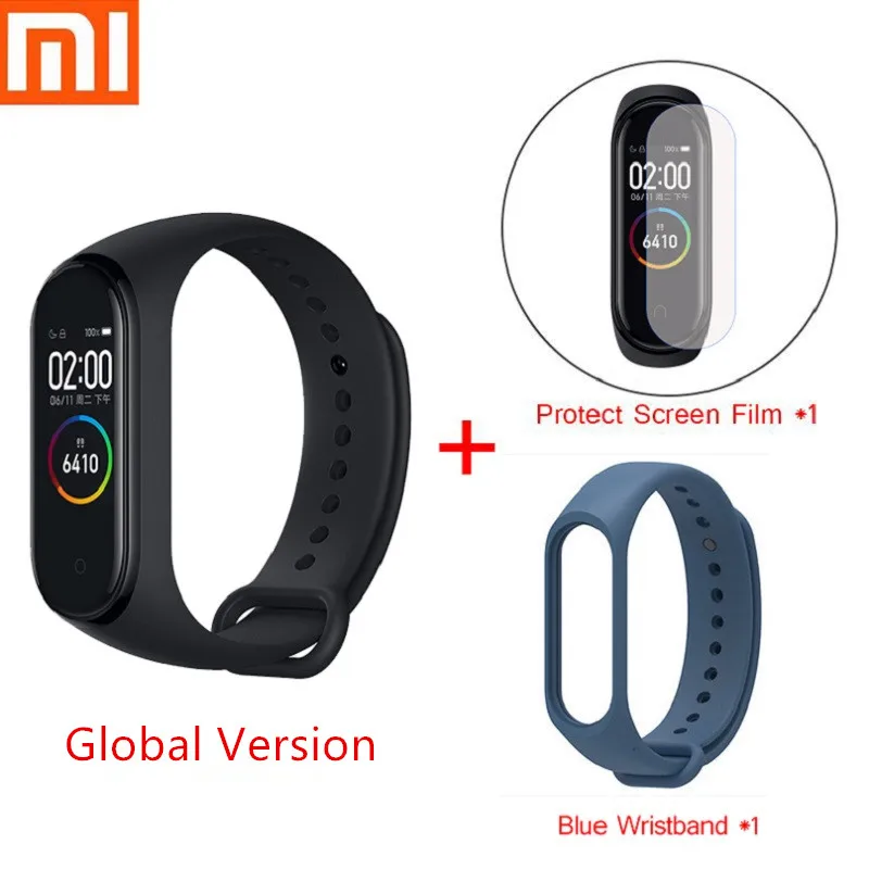 Global Blue Set Xiaomi mi Band 4 фитнес-браслет 5ATM шагомер спортивный умный Браслет 0,9" цветной AMOLED экран mi Band 3 mi Band 4 глобальная версия - Цвет: Global Blue Set