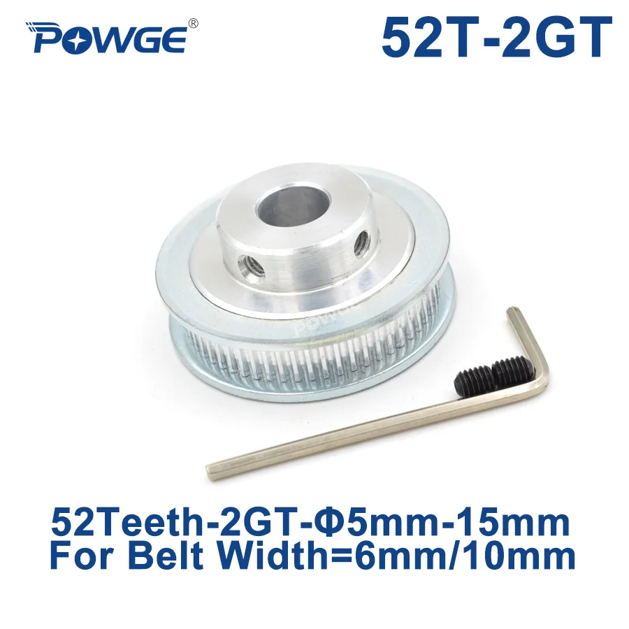 

POWGE GT 52 Teeth 2GT Timing Pulley Bore 5/6/6.35/7/8/10/12/14/15mm for GT2 Open Synchronous belt width 6/10mm wheel 52Teeth 52T