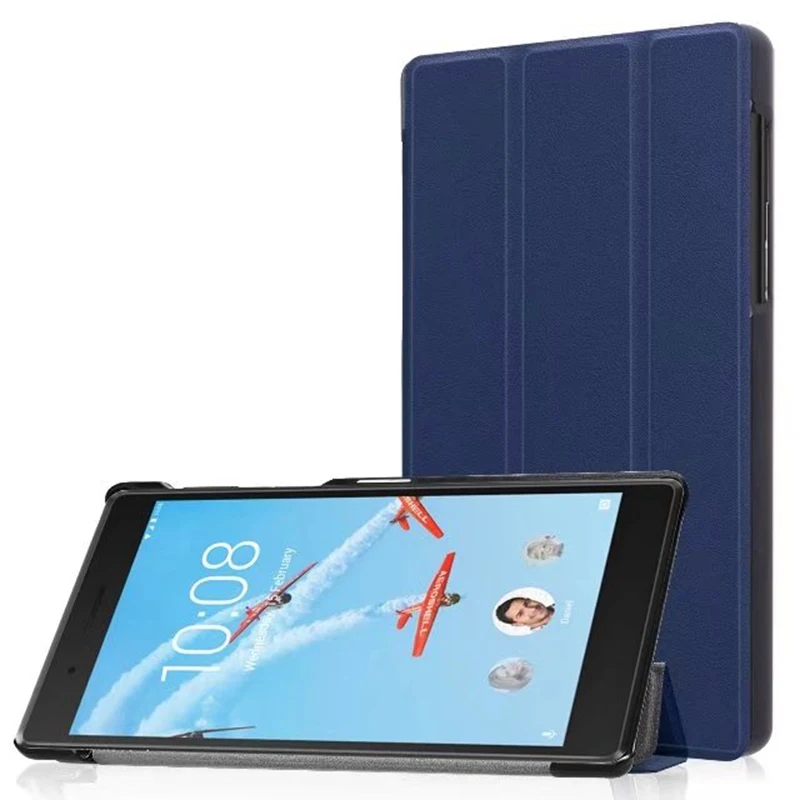 navy Тонкий складной из искусственной кожи чехол для lenovo Tab 4 7 TB-7504F TB-7504N TB-7504X Стенд Крышка для lenovo Tab4 7 дюймового планшета принципиально+ пленка+ ручка - Цвет: navy