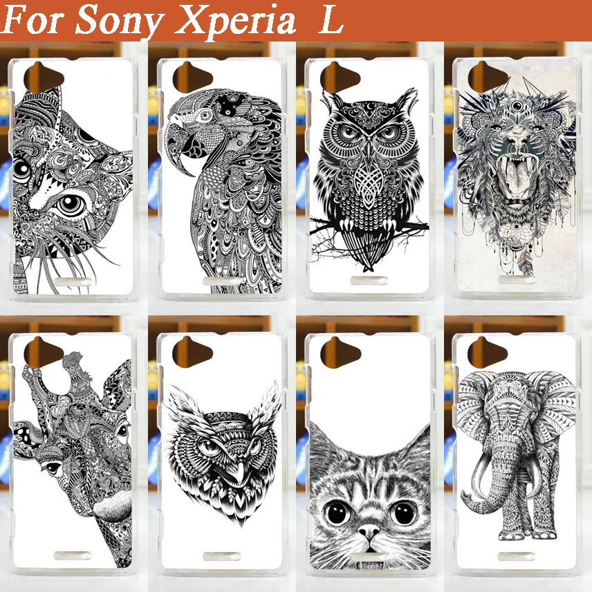 3D чехол для Sony Xperia L S36H C2105 C2104 с принтом животных милый черно белый творчества