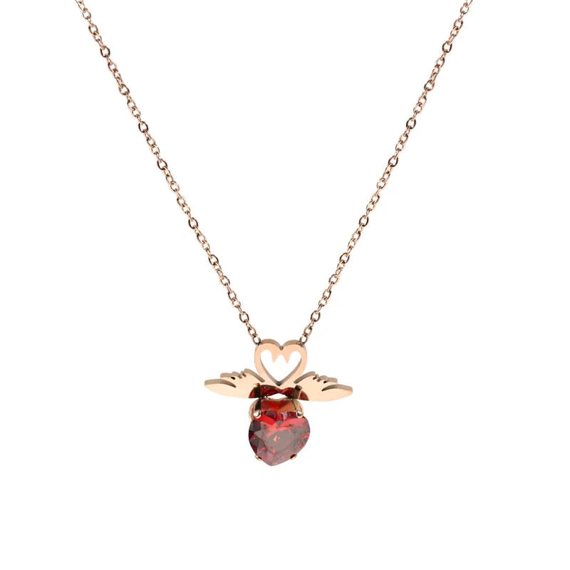 YUN RUO New Arrivals Rose Gold Color Heart Zircon Love Swan Pendant Necklace Woman Fashion Titanium Steel Jewelry Never Fade | Украшения и